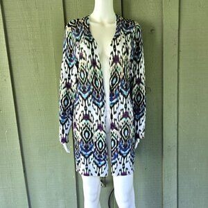 CHICO'S Cotton Blend Print Open Front Cardigan Sweater Sz 2 or US 12 Large